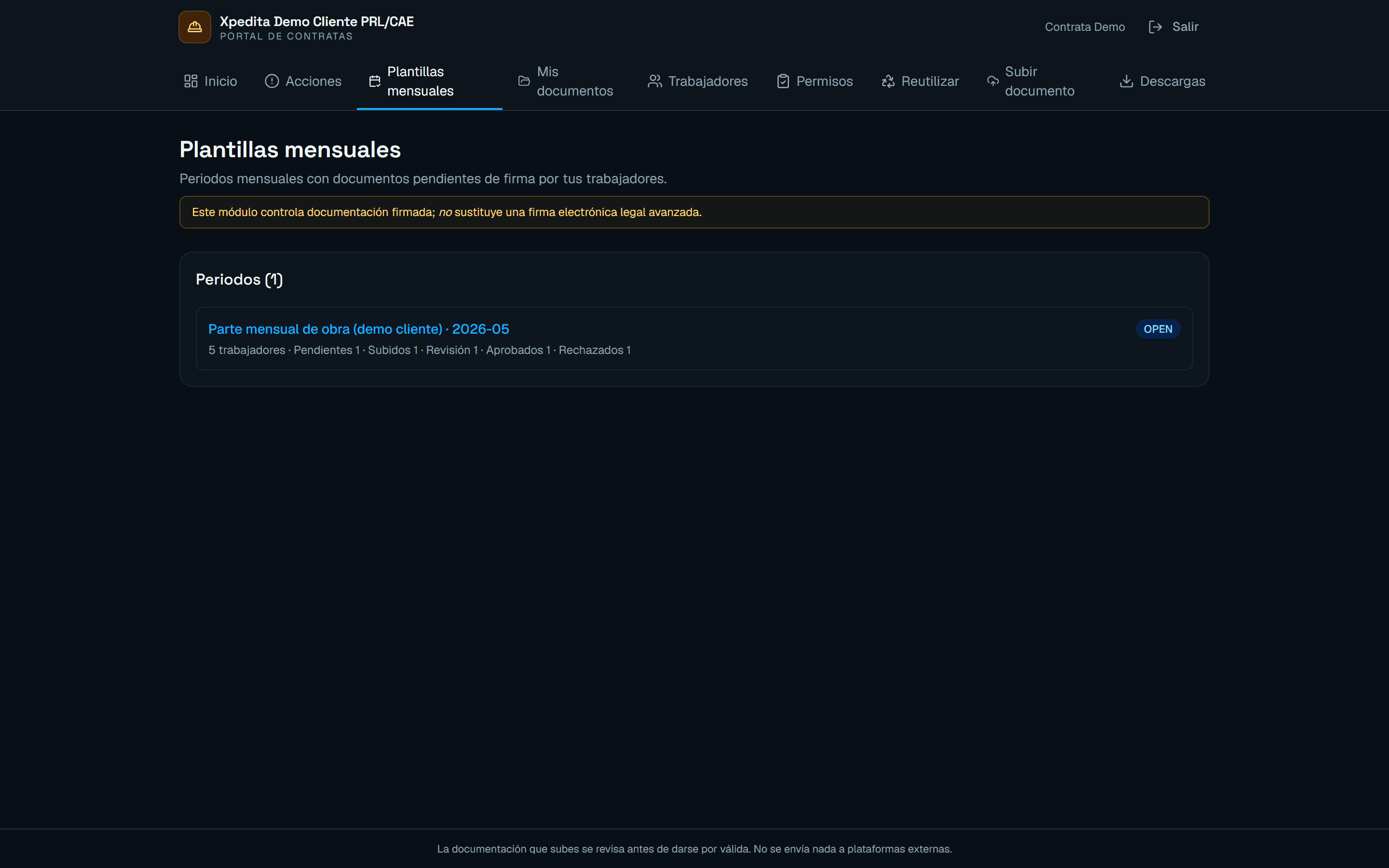 Plantillas mensuales en el portal de contratas de Xpedita