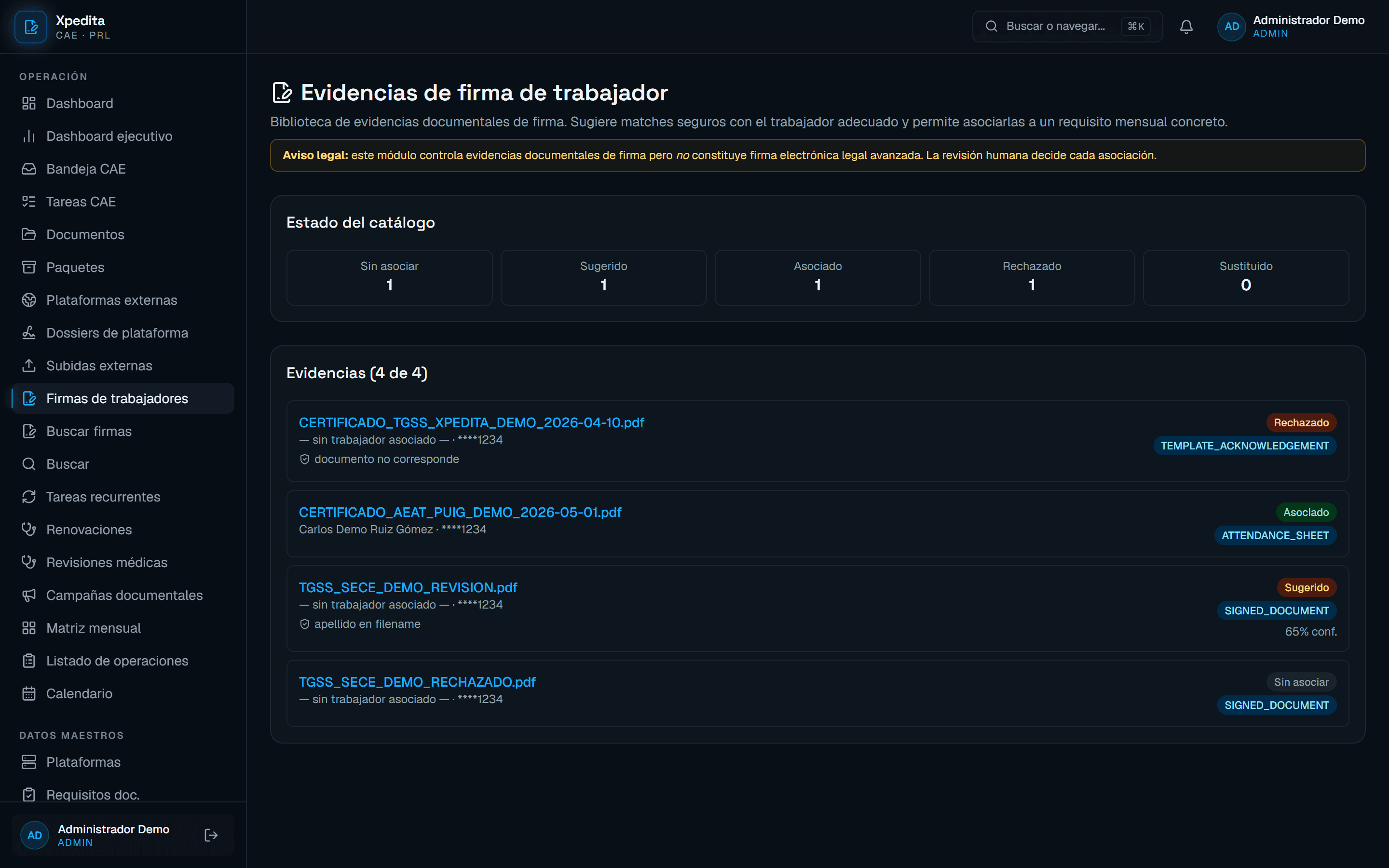 Registro de firmas de trabajadores en Xpedita para acuses de entrega de EPIs e información de riesgos